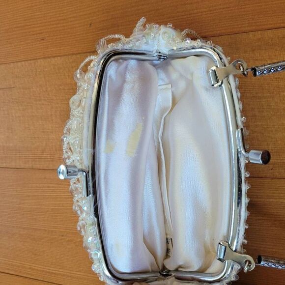 Vintage ivory white beaded mini bag romantic classic americana glam - Picture 3 of 8